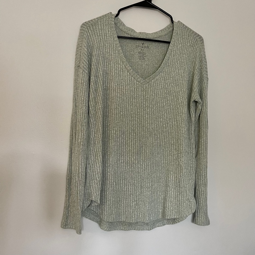 Women's L American Eagle Soft & Sexy Greenish/Grey Long Sleeve Shirt